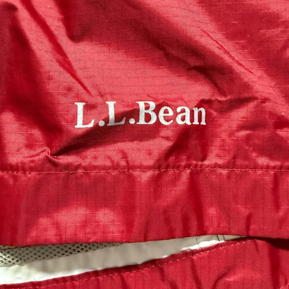 LL Bean Rain‎ Jacket Youth Large Red Kids Hooded Waterproof Reflective **READ**